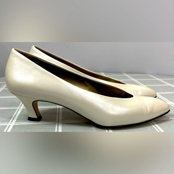 Amalfi Leather Dahlia Porcelain Luster Vtg 80s Womens Slip on Heel Shoe Size 8 - Picture 3 of 9